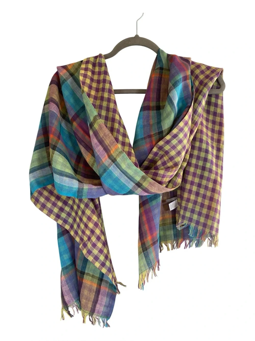 NORDSTROM La Fiorentina Spring Plaid Checked Lightweight Cotton Scarf Wrap